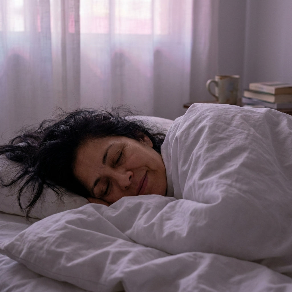 Mujer durmiendo tranquila al amanecer