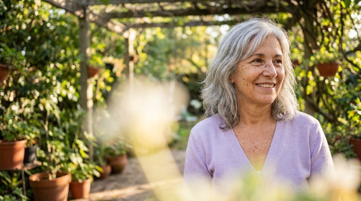 Mujer en su jardín